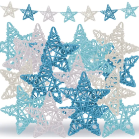 48 Pcs Blue Theme Wicker Rattan Balls Ocean Party Star Rattan Decorative Balls Blue White Mini Orbs Vase Fillers For Craft Wicker Twig Orbs Spheres Fo