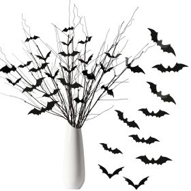 Curly Willow Branches 29.5 Inch Artificial Bendable Stems Black Branches With 36Pcs Halloween Bat Stickers For Halloween Wreath Home Party Decorations