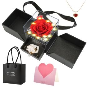 1Pc Preserved Red Real Rose With Heart Necklace Eternal Flowers Rose With Golden Necklace Gifts For Women Mom Wife Girlfriend Grandma On Valentine Mot