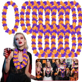 24 Pcs Halloween Leis Hawaiian Leis Necklace Tropical Flower Lei Floral Luau Party Decorations Orange Purple Dance Garland Headbands Photo Booth Photo