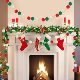 9.84 Ft Felt Ball Garland With Warm Light String Christmas Pom Pom Garland Red Green White 1 Inch Pompoms DIY Unique Hanging Bunting Banner For Xmas T