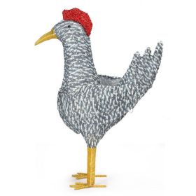 2FT Lighted Christmas Rooster Outdoor Decoration, Weather Proof Plush Rooster Christmas Ornament Home Decor Pre-lit 50 LED White Lights With Stakes