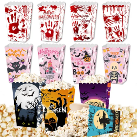 12Pcs Halloween Popcorn Box 3 Designs Spooky Halloween Trick Or Treat Boxes Bloody Theme Party Favor Snack Boxes Candy Cookie Container Paper Boxes Fo