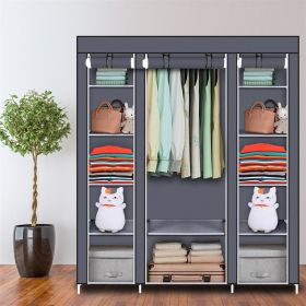 59 Inch Portable Wardrobe Closet with Zipper Doors Thick Steel Frame Deep Blue Storage Organizer with Shelves Hanging Rod Easy Assembly Space Sav