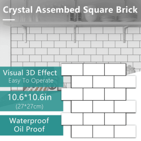 12 Pcs White Black Seam Peel And Stick Backsplash Kitchen Glossy PVC Backsplash Bathroom, Removable