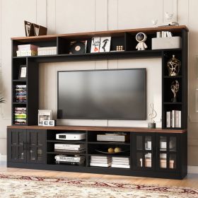 U-Can 95.5" W Wall Unit Entertainment Center with Bookshelves for TVs up to 80", Modern TV Stand Media Console with Cabinets