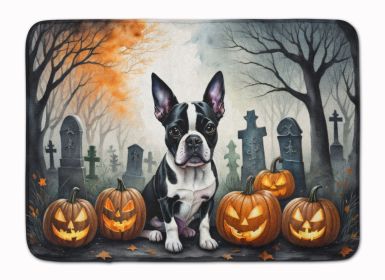 Boston Terrier Spooky Halloween Memory Foam Kitchen Mat Machine Washable Anti-Fatigue Mat Cushion Comfort Bath Mat or Kitchen Rug