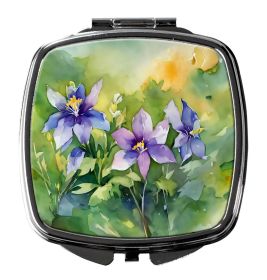 Colorado Rocky Mountain Columbine in Watercolor Compact Mirror Decorative Travel Makeup Mirror for Women Girls Gifts Pocket Makeup Mirror Folding