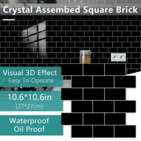 12 Pcs Black Design Glossy Peel And Stick Wall Tile