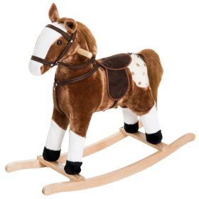 Baby Rocking Horse, Children Plush Animal Rocker, Kid Ride on Toy with Realistic Sound, Handle Grip, Brown