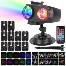 2 In 1 Holiday Projector Light Projection Lamp Indoor Outdoor With 10-Color Ocean Wave 10 HD Slides 3 Bases Remote Control For New Year Valentine (Color: Black)