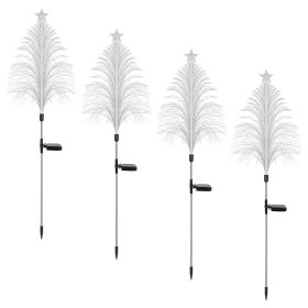 4Pack 7 Color Changing Solar Christmas Tree Lights Outdoor Optical Fiber Stake Lights Cedar Tree Lights With Topper Star IP44 Waterproof For Garden Ya (Color: White)