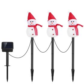 1Pc Solar Powered Lamp 3 Snowmen Outdoor Decorative Christmas Lamp Garden Stake Light IP55 Waterproof Santa Landscape Light Warm White LED Lighti (Option: Snowman)