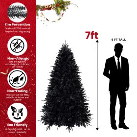 Prelit Black Christmas Tree With White Lights Artificial Fake Christmas Tree With PE&PVC Branch Tips For Halloween And Xmas Tree For Holiday Decoratio (Option: 7ft)