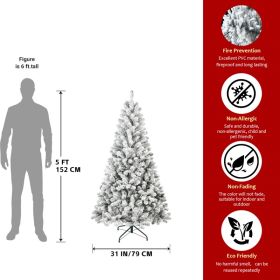 Unlit Artificial Christmas Tree Snow Flocked Fake Christmas Tree With Foldable Base (Option: 5FT)