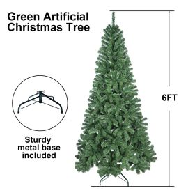 Unlit Artificial Christmas Tree, Green Xmas Tree And Folding Metal Stand For Indoor Holiday Decoration (Option: 6Ft)