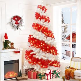 6ft Artificial Christmas Tree With 300 LED Lights And 900 Bendable Branches, Candy Cane Christmas Tree Holiday Decoration, Creative Decorated Tre (Option: RedWhite)