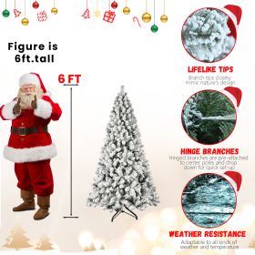 5ft 6ft 8ft 9ft Pre-Lit Flocked Christmas Tree Hinged Artificial Xmas Trees Premium PVC Branches With Lights (Option: 6Ft)