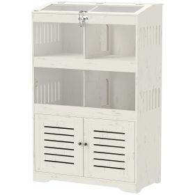 Large Hamster Cage For Multiple Small Pets, Rat Cage With Storage Cabinet, Clear Transparent Panels, Cream White (Color: White)