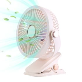 3 Color Options -- 1Pc Portable Quiet Clip On Fan With 5 Speeds 3 Brightness 720 Degree Fully Adjustable Angle Type-C Rechargeable Clip Desk Wall Moun (Option: Light Pink)