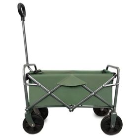 Collapsible Foldable Wagon Cart With Strapping System, Beach Wagon ,Utility Wagon Grocery Cart Camping Shopping Sports Gardeing Fishing Supports 225lb (Color: Green)