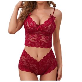 Sexy Women Lingerie Set Thin Lace Flower Printed Underwear Suit Female Adjustable Shoulder Strap Triangle Cup Bralettle (Cup Size: 2XL, Color: red set)