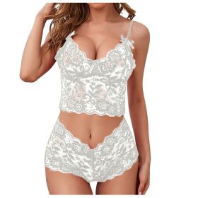 Sexy Women Lingerie Set Thin Lace Flower Printed Underwear Suit Female Adjustable Shoulder Strap Triangle Cup Bralettle (Cup Size: S, Color: white set)