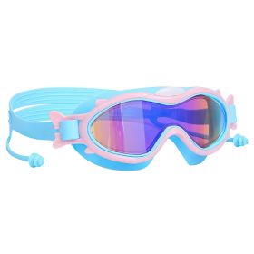 Kids Swim Goggles With Ear Plugs UV Protection Anti-Fog Leak Proof Wide View Pool Swimming Goggles For Youth Boys Girls Aged 3-16 Years Old Summe (Color: Blue_PinkRim)