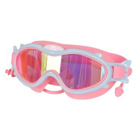 Kids Swim Goggles With Ear Plugs UV Protection Anti-Fog Leak Proof Wide View Pool Swimming Goggles For Youth Boys Girls Aged 3-16 Years Old Summe (Color: Pink_BlueRim)