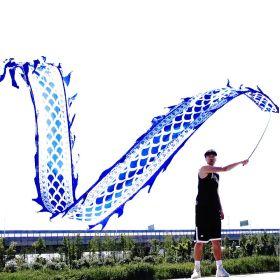19.6ft Washable Silk-like Dragon Poi with Adjustable Wand, 6 meters of Outdoor Flinging Fitness Dance with 3D Rainbow Color Dragon Ribbon Streame (Color: Celadon Dragon)