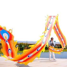 19.6ft Washable Silk-like Dragon Poi with Adjustable Wand, 6 meters of Outdoor Flinging Fitness Dance with 3D Rainbow Color Dragon Ribbon Streame (Color: Yellow Phoenix)