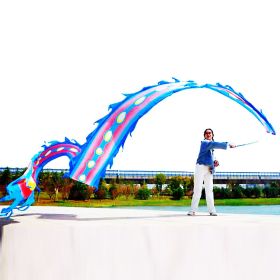 19.6ft Washable Silk-like Dragon Poi with Adjustable Wand, 6 meters of Outdoor Flinging Fitness Dance with 3D Rainbow Color Dragon Ribbon Streame (Color: Blue Phoenix)