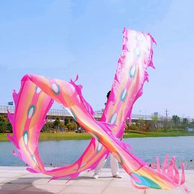 19.6ft Washable Silk-like Dragon Poi with Adjustable Wand, 6 meters of Outdoor Flinging Fitness Dance with 3D Rainbow Color Dragon Ribbon Streame (Color: Pink Phoenix)