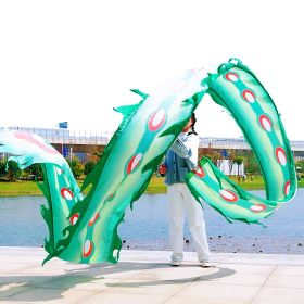 19.6ft Washable Silk-like Dragon Poi with Adjustable Wand, 6 meters of Outdoor Flinging Fitness Dance with 3D Rainbow Color Dragon Ribbon Streame (Color: Green Phoenix)