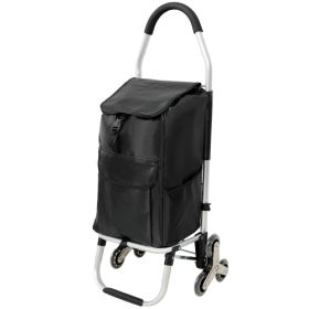Shopping Stair Trolley With Wheels,Trolley Black Foldable Shopping Cart,Removable Shopping Oxford Waterproof Bag,Stainless Steel Triangular Wheels, Bl (Color: Black)